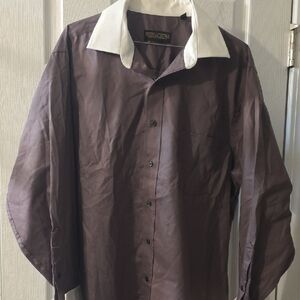 Men's Brown Dress Shirt with White Collar